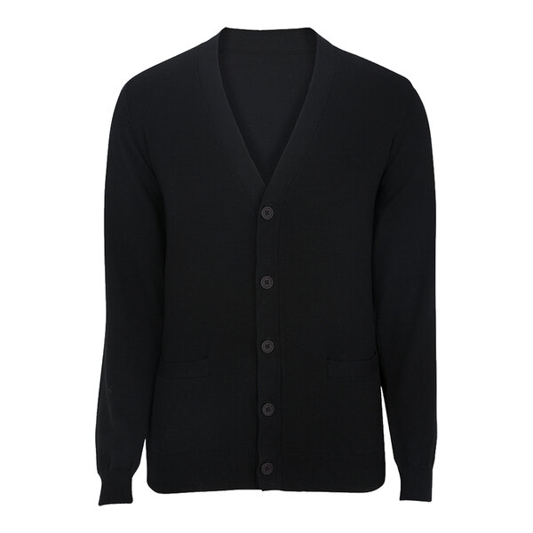 A black Edwards cardigan with buttons.