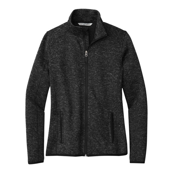 A black Port Authority fleece sweater jacket with a zipper.