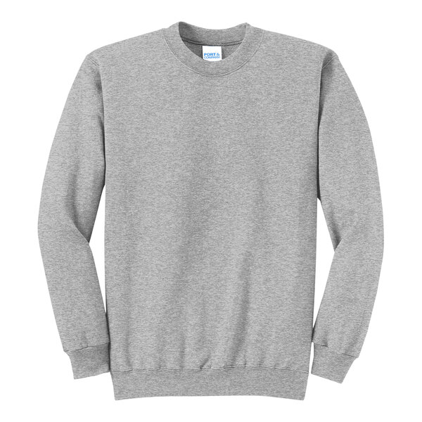 A grey Port & Company Core Fleece sweatshirt with long sleeves.