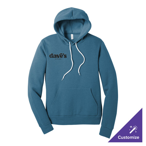 A heather deep teal unisex pullover hoodie sweatshirt with a front pocket and customizable logo on the chest.
