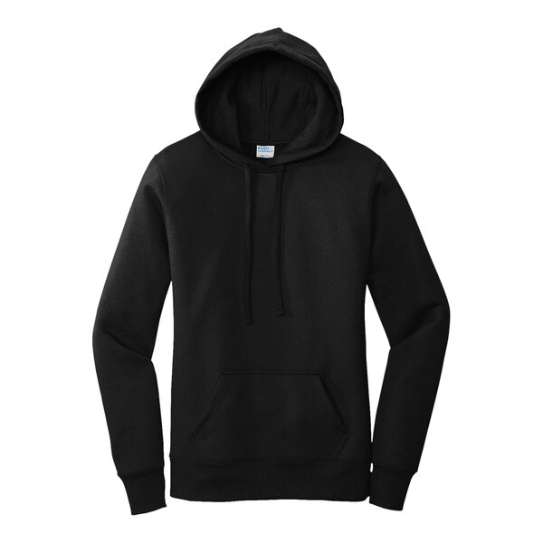 A Port & Company black cotton/poly blend pullover hoodie with a hoodie.