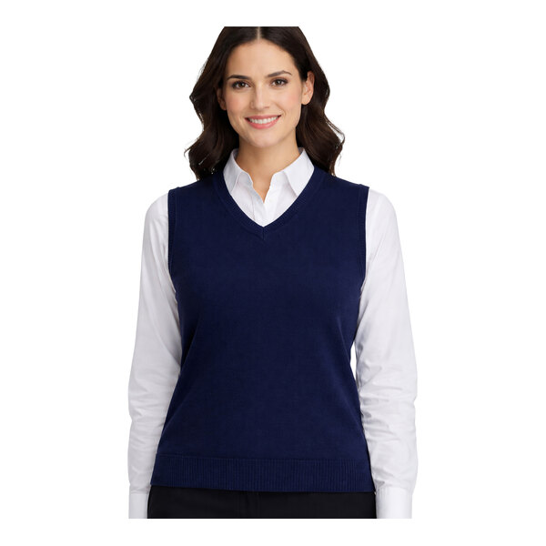 Edwards 4561 Unisex Customizable Navy Jersey Knit Vest - Acrylic - M