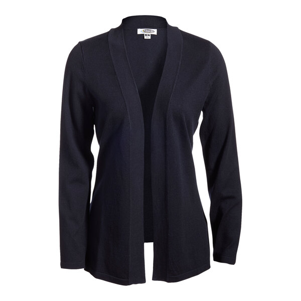 A navy Edwards cardigan for women with a shirttail hem.
