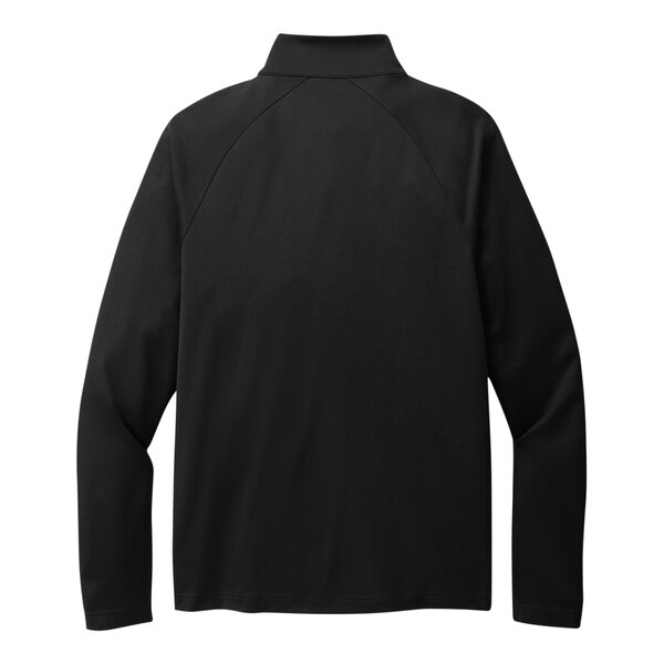 A back view of a Port Authority black quarter-zip sweatshirt with long sleeves.