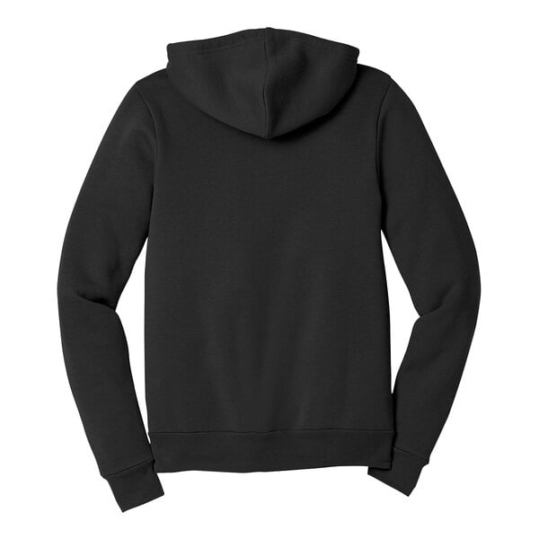 A black Bella + Canvas Sponge Fleece full-zip hoodie with a white hood.