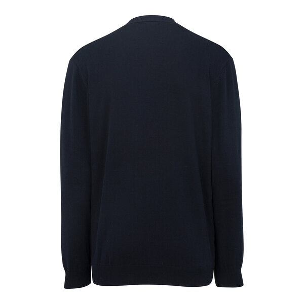 A navy Edwards cardigan with a white collar.