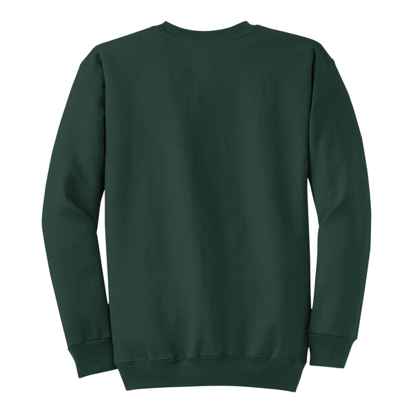 A dark green Port & Company sweatshirt with the word "sweatshirt" on the back.