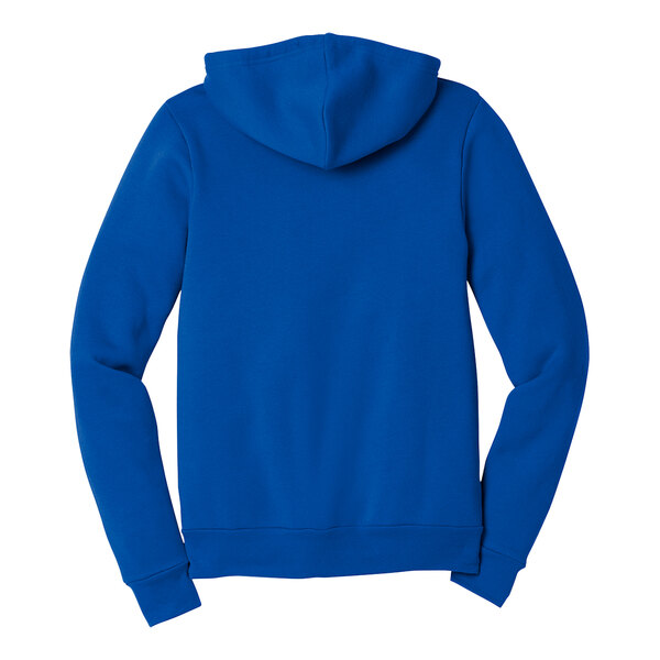 A Bella + Canvas blue sponge fleece full-zip hoodie with a hoodie in the front.