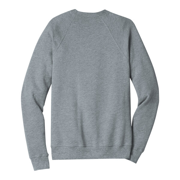 A Bella + Canvas grey sponge fleece sweatshirt with long grey raglan sleeves.