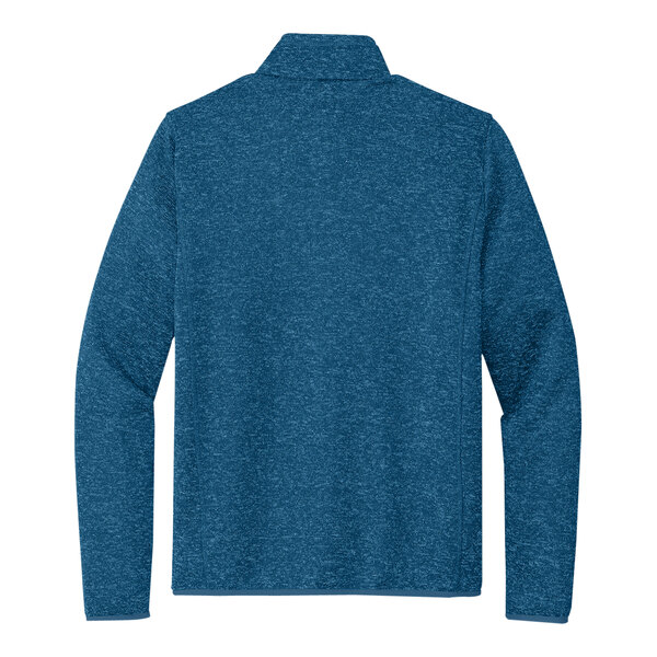 A Port Authority medium blue fleece sweater jacket.
