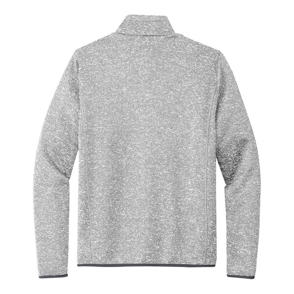 A Port Authority unisex grey heather fleece sweater jacket.