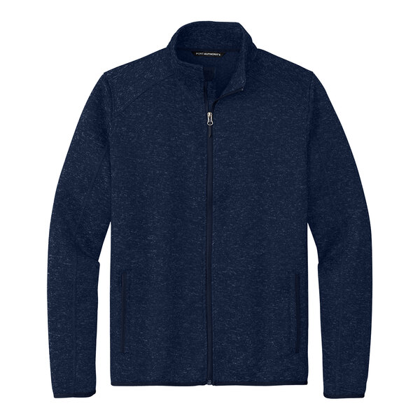 A Port Authority River Blue fleece sweater jacket with a zipper.