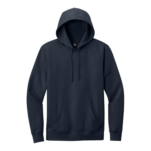 A dark blue District sweatshirt hoodie with an embroidered hood.