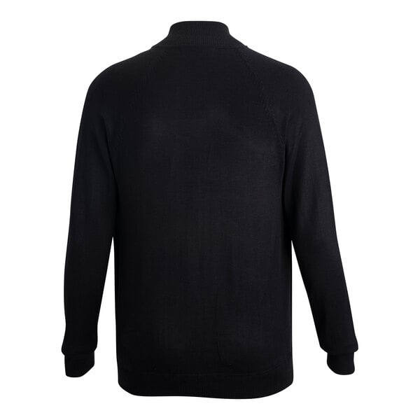 A black Edwards full-zip sweater jacket on a mannequin.