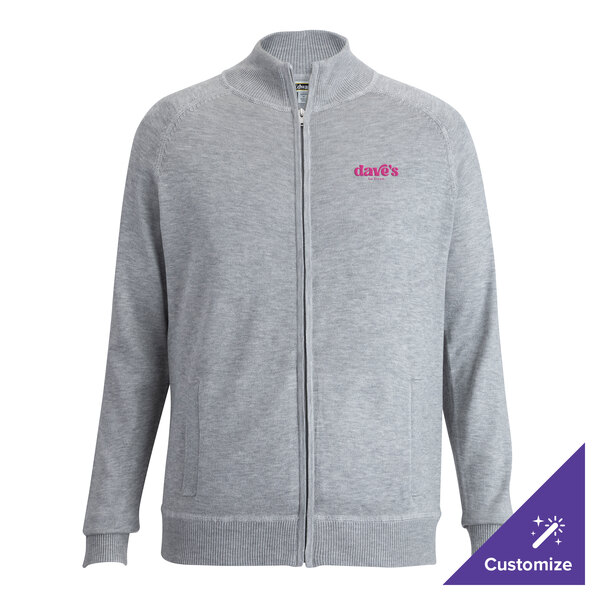 Edwards 4066 Unisex Customizable Gray Heather Full-Zip Sweater Jacket - Acrylic / Nylon Blend