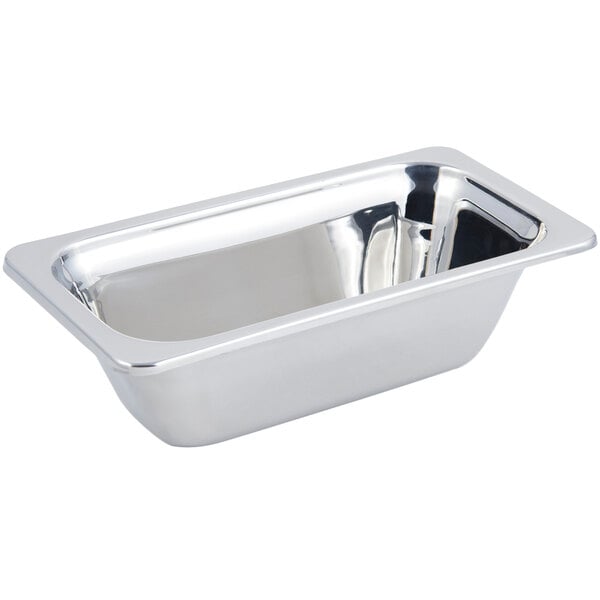 A silver rectangular Bon Chef food pan.