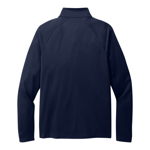 A back view of a Port Authority navy quarter-zip sweatshirt.