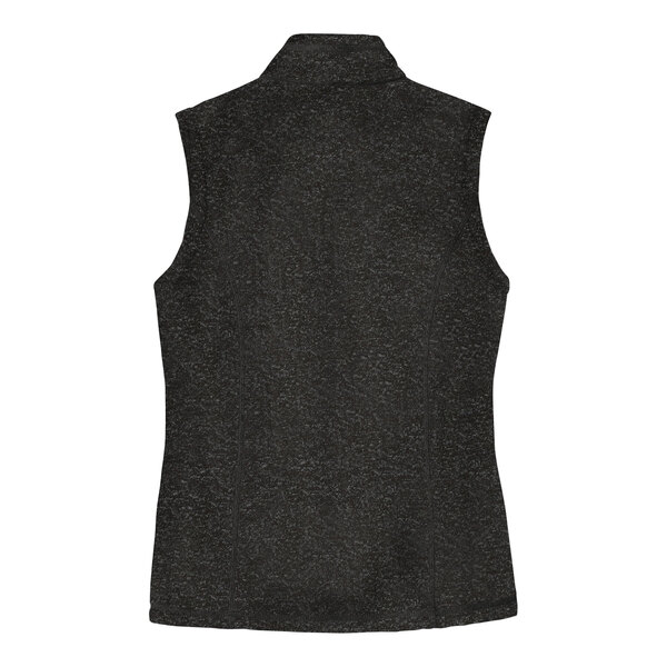 A black Port Authority fleece sweater vest with a black and grey tweed pattern.