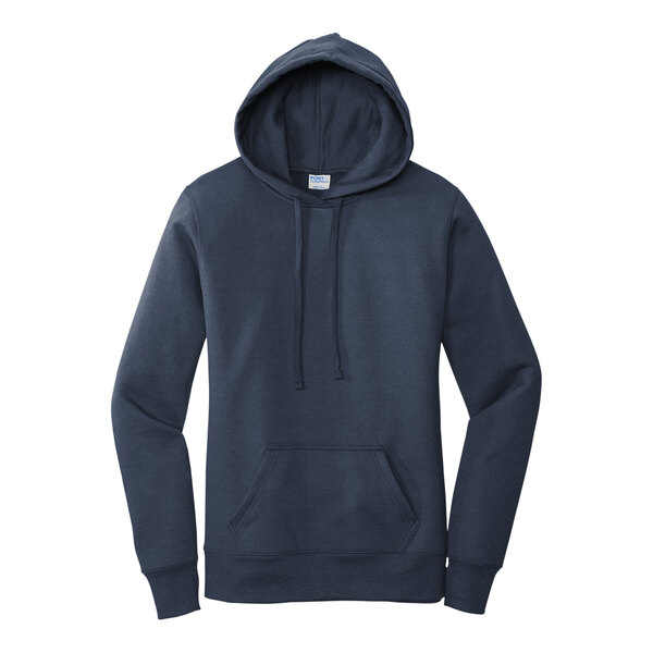 A navy Port & Company fleece pullover hoodie.