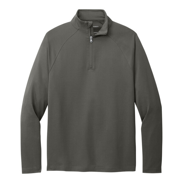 A grey long sleeved Port Authority quarter-zip sweatshirt.