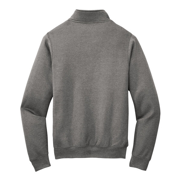 A Port & Company graphite heather quarter-zip fleece pullover.