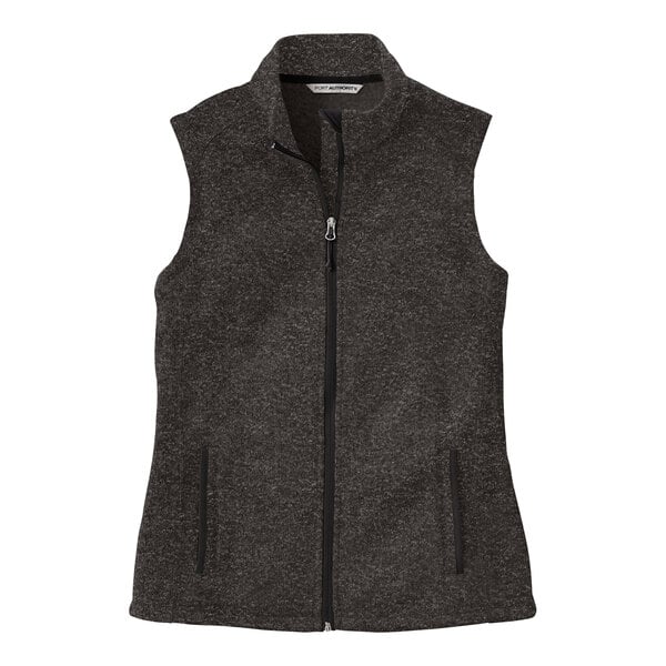 A black Port Authority fleece sweater vest with zippered pockets.