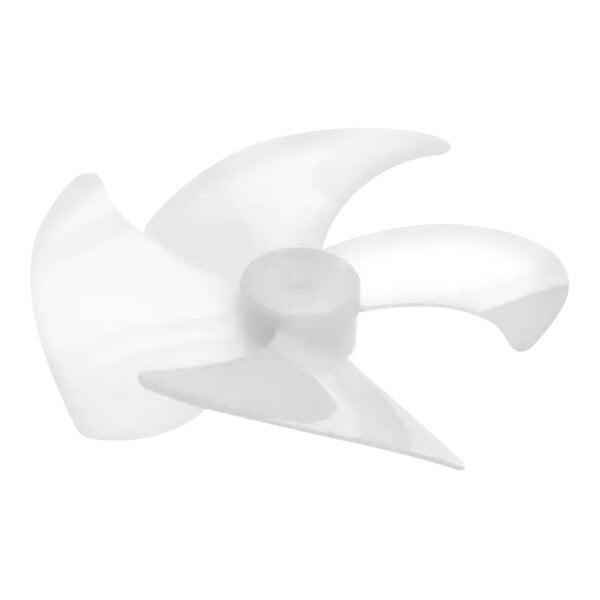 A white plastic fan blade with curved edges.