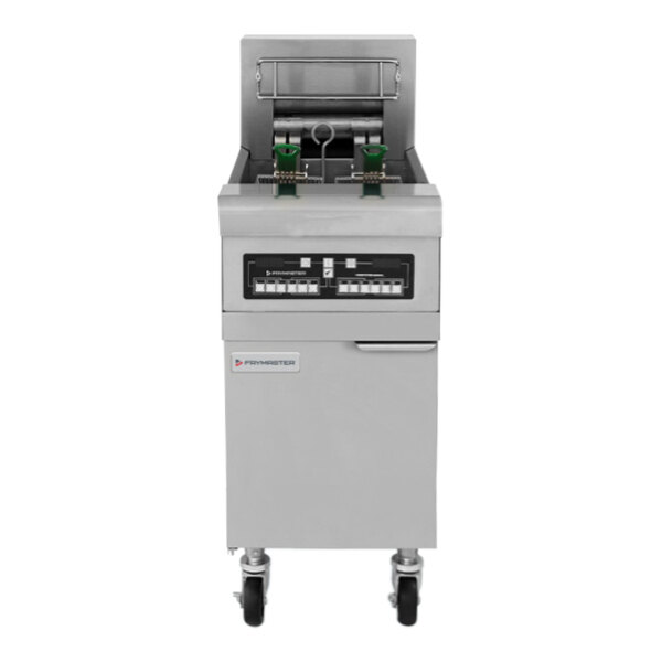 A Frymaster electric floor fryer with stainless steel cabinet.