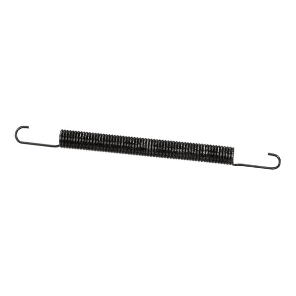 A black coil spring with a metal hook on it.