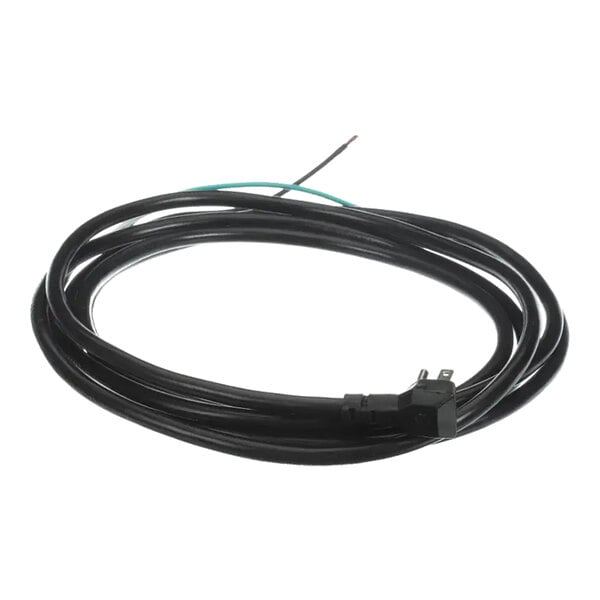 A black power cord with a green wire and plug.