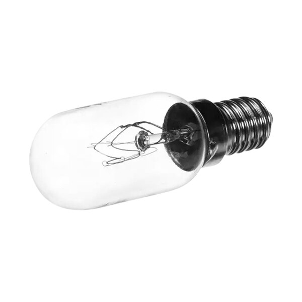 A close-up of an Everest Refrigeration light bulb with a screw.