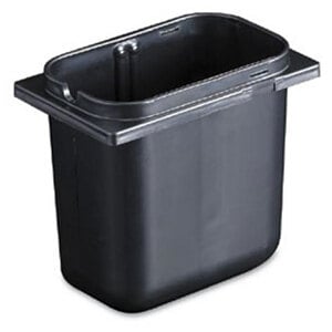 A black plastic San Jamar fountain jar with a lid.