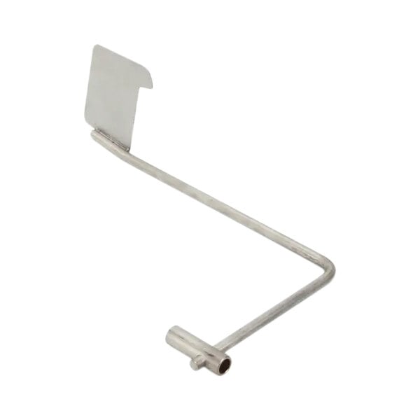 A Frymaster left hand basket lift arm with a metal rod and square object on it.