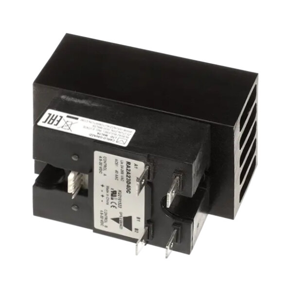 A small black TurboChef Solid State Relay with two wires.