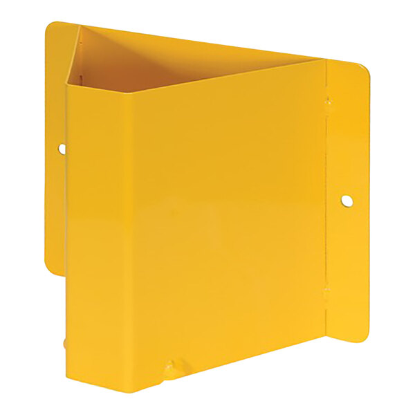 A yellow steel corner wheel chock holder.