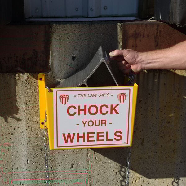 Vestil 16" x 8 5/16" x 11 1/4" Yellow Steel Wall-Mounted Wheel Chock Holder WC-H-R