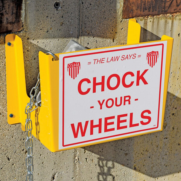 Vestil 16" x 8 5/16" x 11 1/4" Yellow Steel Wall-Mounted Wheel Chock Holder WC-H-R