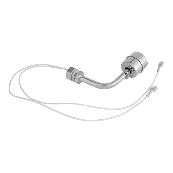 A silver metal Avantco Low Water Float Switch with wires.