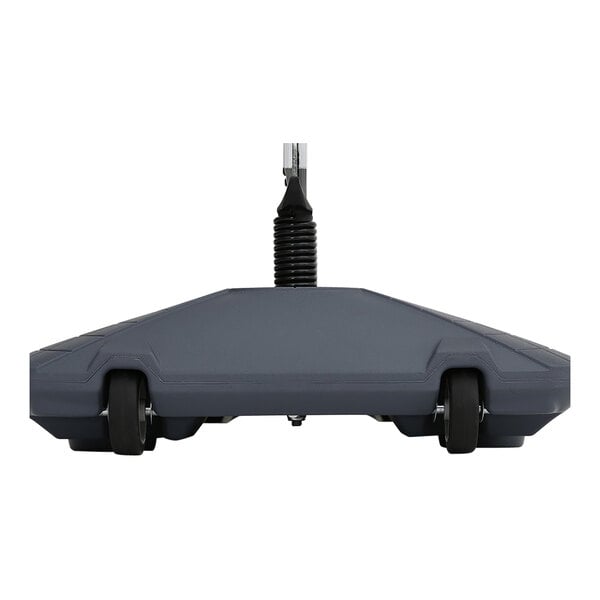 A gray MT Displays double-sided slide-in sign board with a black handle on a gray wheeled base.