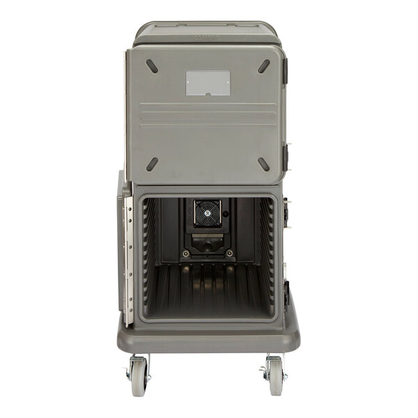 A charcoal gray Cambro Pro Cart Ultra tall food pan carrier with rubber casters.