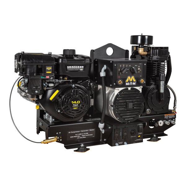 A Mi-T-M AGW Series gas-powered air compressor with a white background.