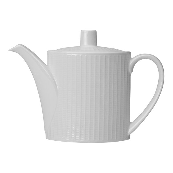 A white Steelite teapot with a handle and lid.