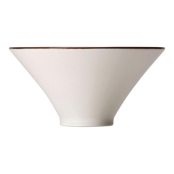 A white Steelite Distinction Koto bowl with a brown rim.