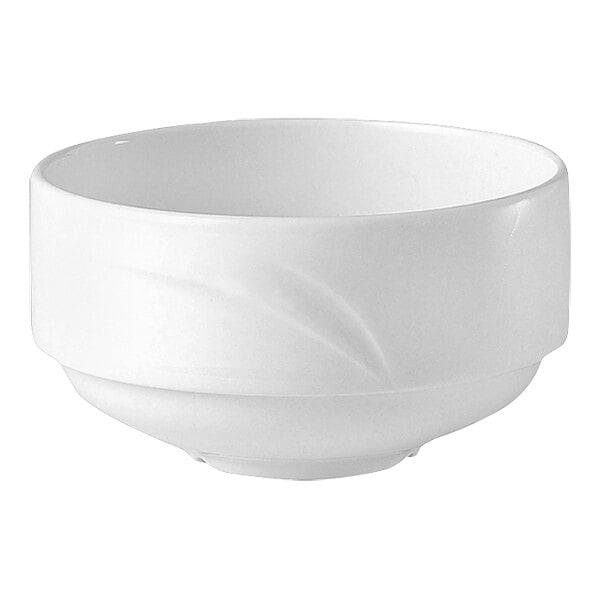 A Steelite white bowl with a curved design.