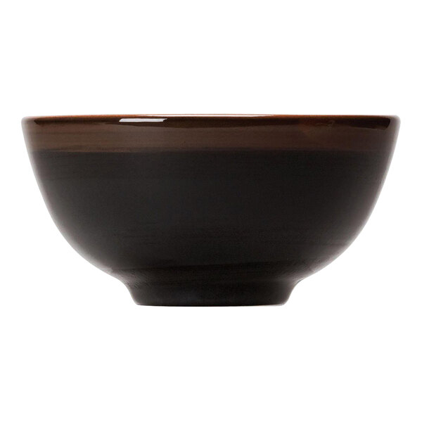 A close-up of a Steelite black and brown Koto bowl.