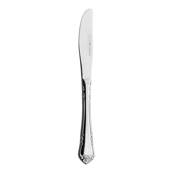 A stainless steel Folio Fleur butter knife with a handle.