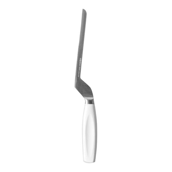 A Boska stainless steel cheese knife with a white handle.