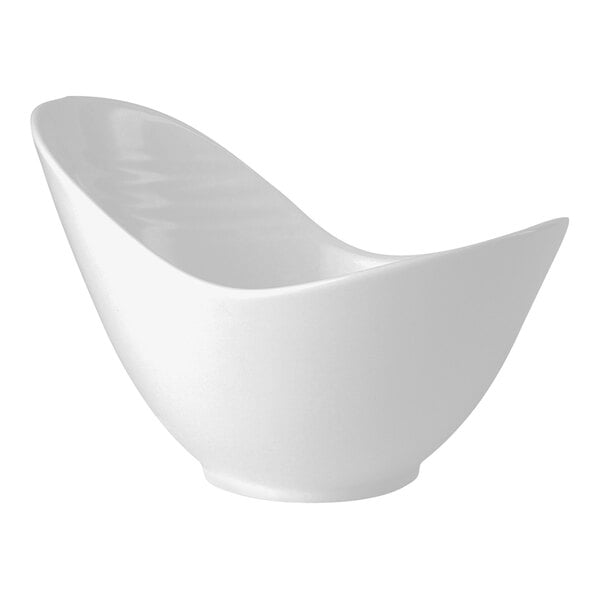 A Steelite white bowl with a curved edge.