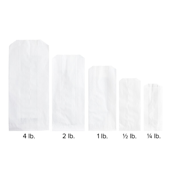 A row of white Kari-Out Company glassine bags with black text on a white background.
