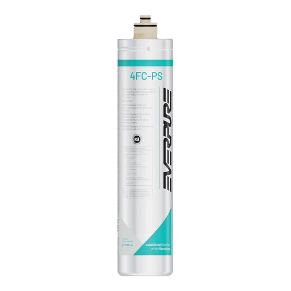 A white Everpure water filter cartridge with black and blue text.